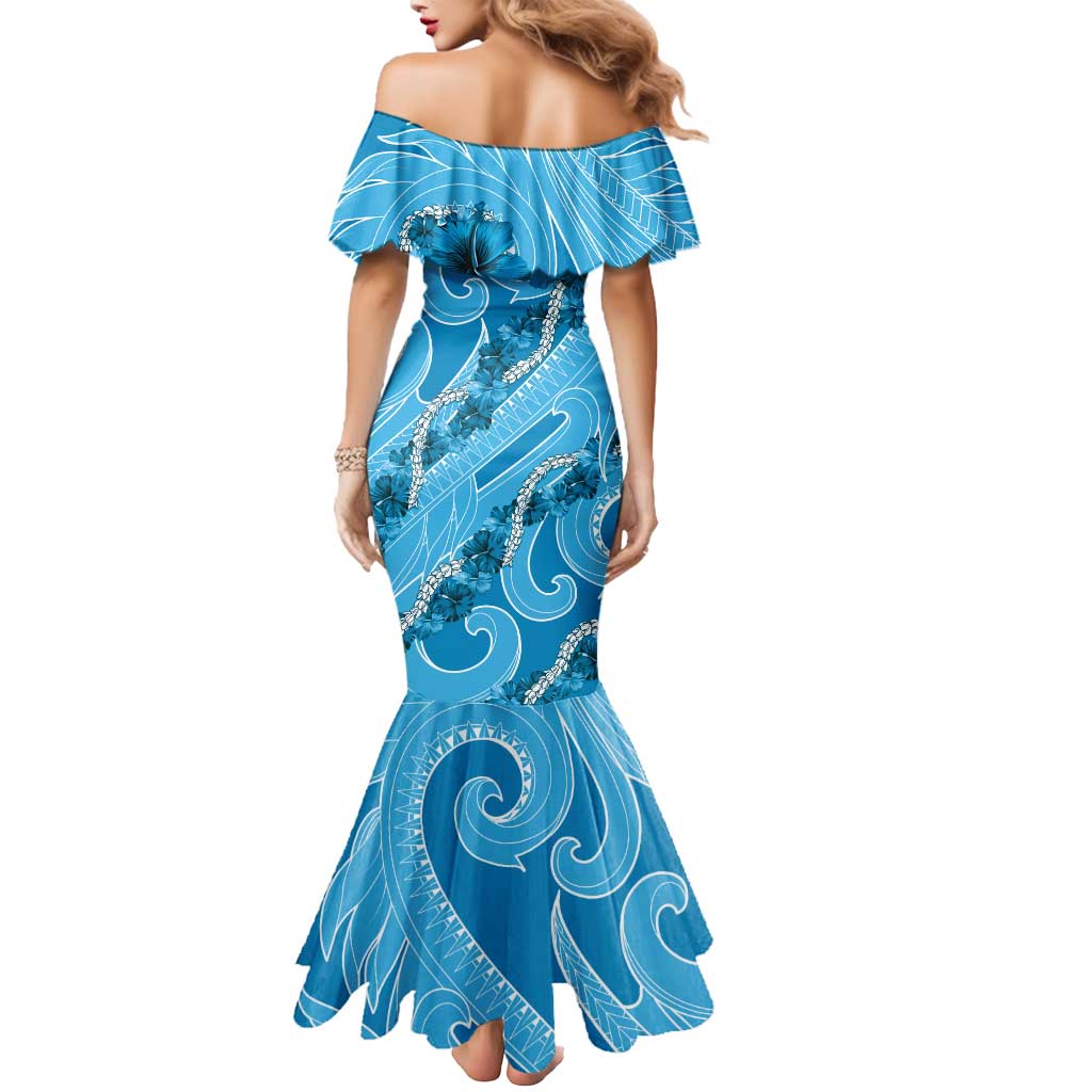 Hawaii Blue Hibiscus Pikake Lei Mermaid Dress - Polynesian Pride