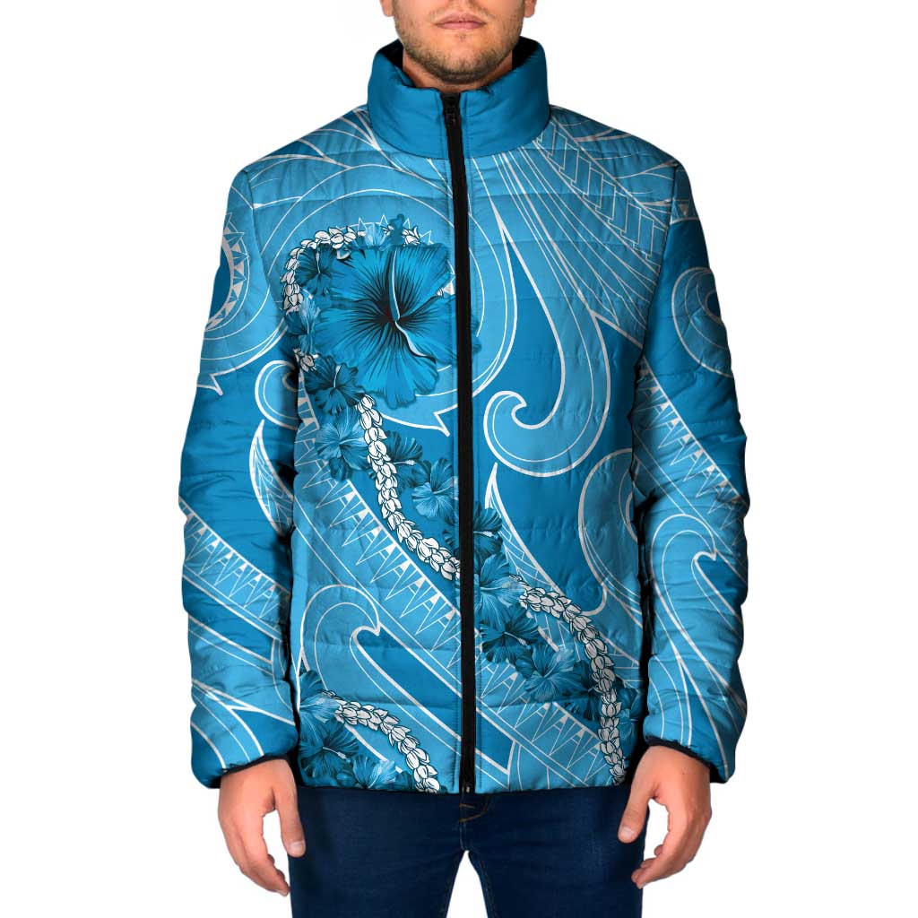 Hawaii Blue Hibiscus Pikake Lei Padded Jacket - Polynesian Pride
