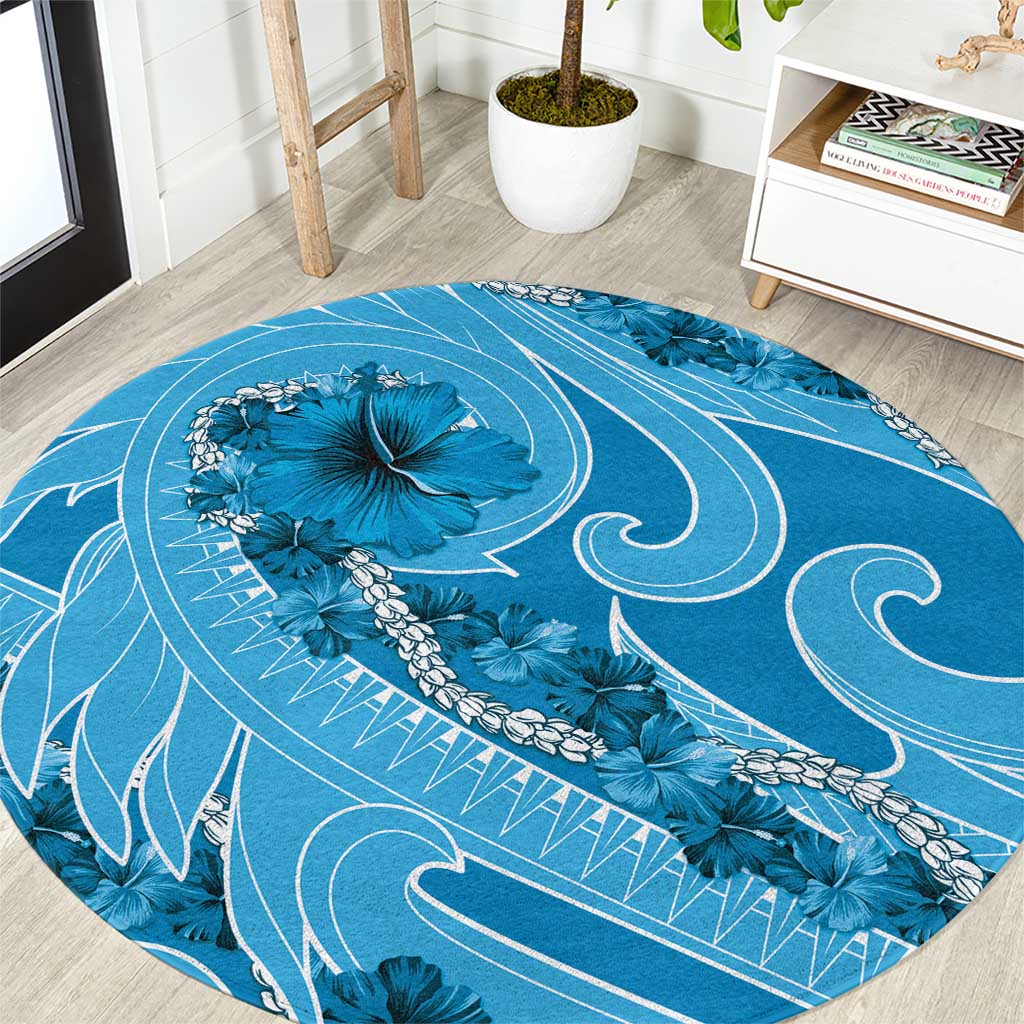 Hawaii Blue Hibiscus Pikake Lei Round Carpet - Polynesian Pride