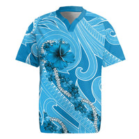 Hawaii Blue Hibiscus Pikake Lei Rugby Jersey LT05 Blue - Polynesian Pride