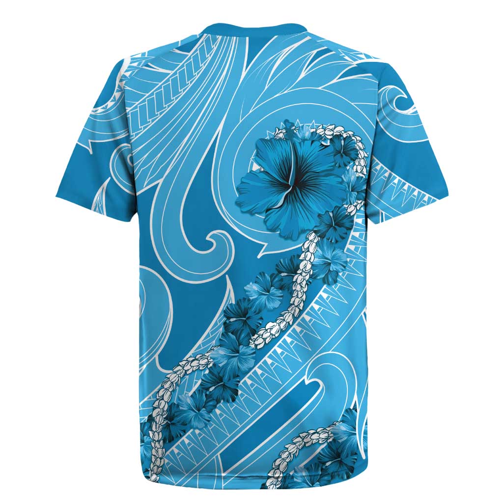 Hawaii Blue Hibiscus Pikake Lei Rugby Jersey LT05 - Polynesian Pride