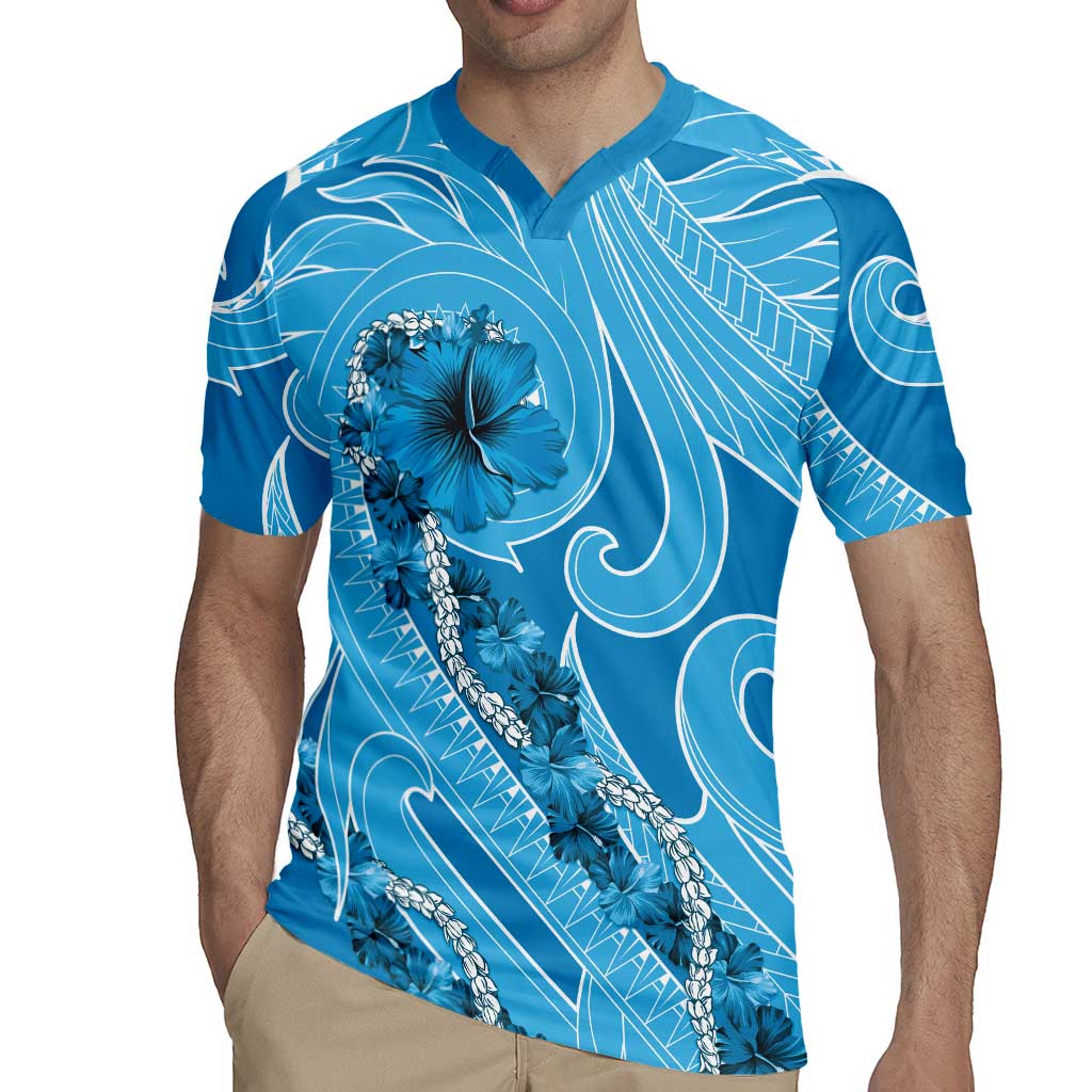 Hawaii Blue Hibiscus Pikake Lei Rugby Jersey LT05 - Polynesian Pride