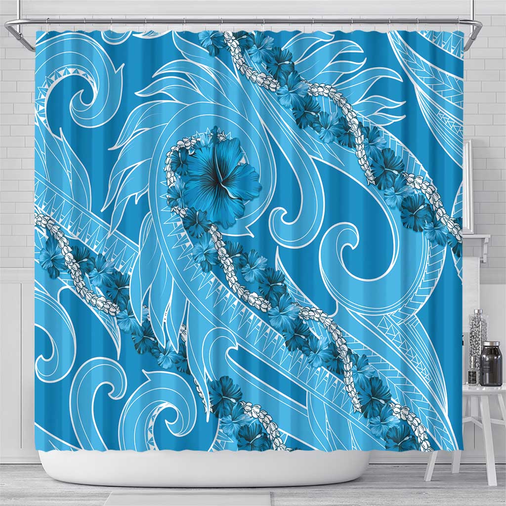 Hawaii Blue Hibiscus Pikake Lei Shower Curtain - Polynesian Pride