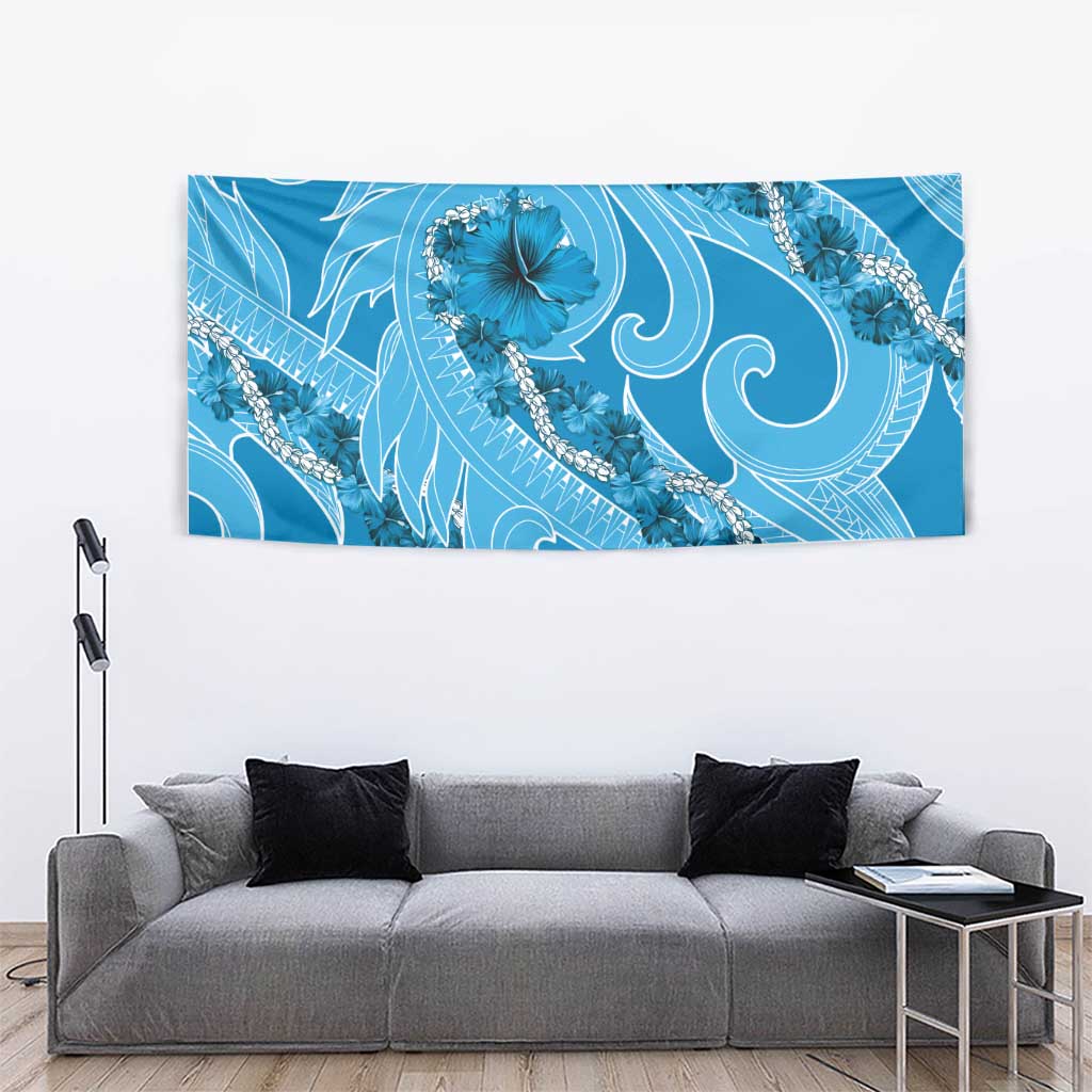 Hawaii Blue Hibiscus Pikake Lei Tapestry - Polynesian Pride