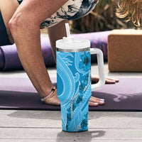 Hawaii Blue Hibiscus Pikake Lei Tumbler With Handle - Polynesian Pride