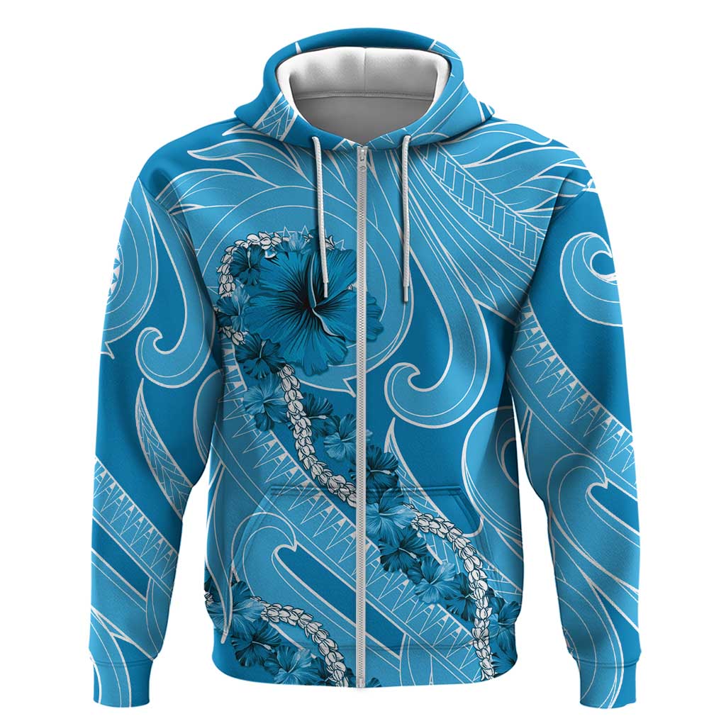 Hawaii Blue Hibiscus Pikake Lei Zip Hoodie - Polynesian Pride