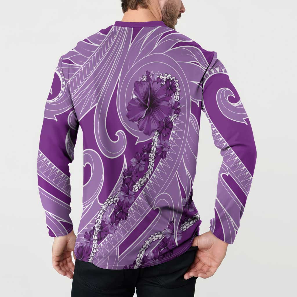 Hawaii Violet Hibiscus Pikake Lei Button Sweatshirt - Polynesian Pride