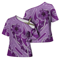 Hawaii Violet Hibiscus Pikake Lei Cross Shoulder Shirt - Polynesian Pride