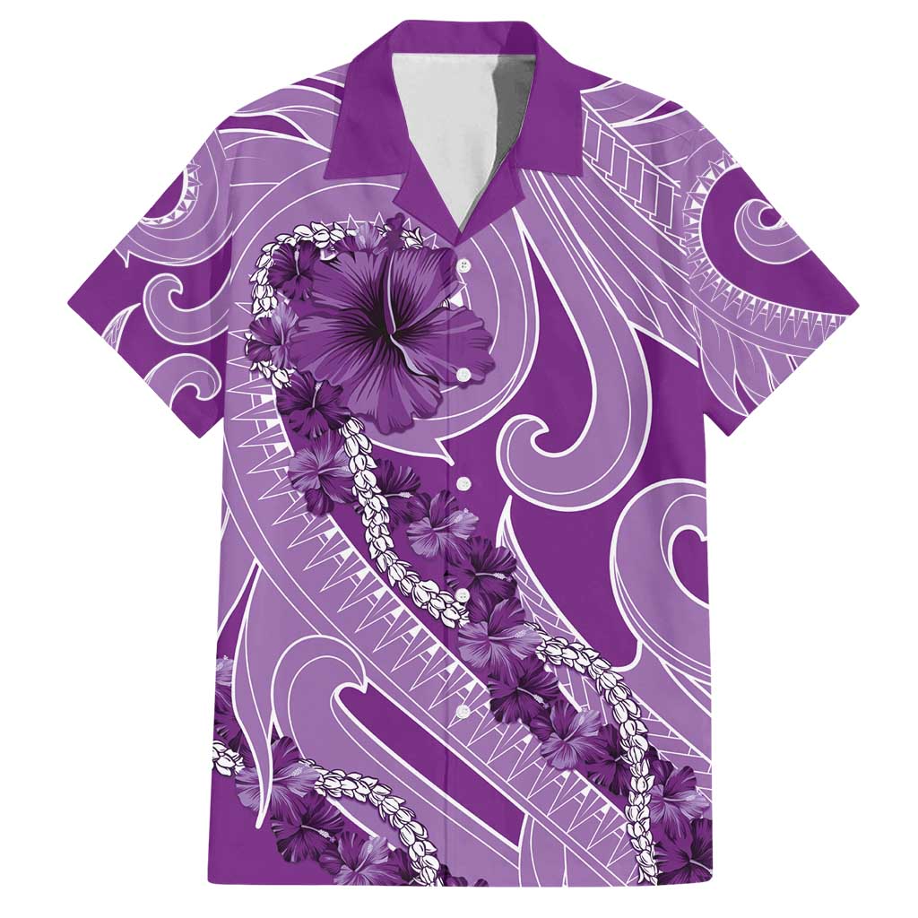 Hawaii Violet Hibiscus Pikake Lei Family Matching Long Sleeve Bodycon Dress and Hawaiian Shirt - Polynesian Pride