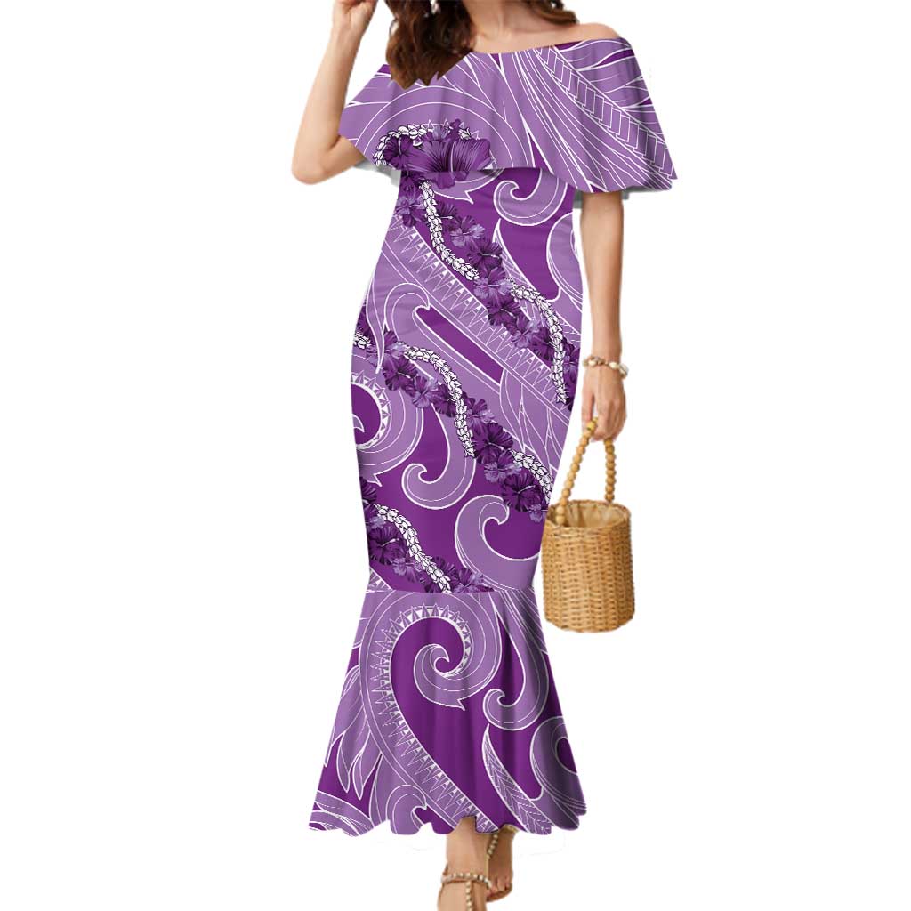 Hawaii Violet Hibiscus Pikake Lei Family Matching Mermaid Dress and Hawaiian Shirt - Polynesian Pride