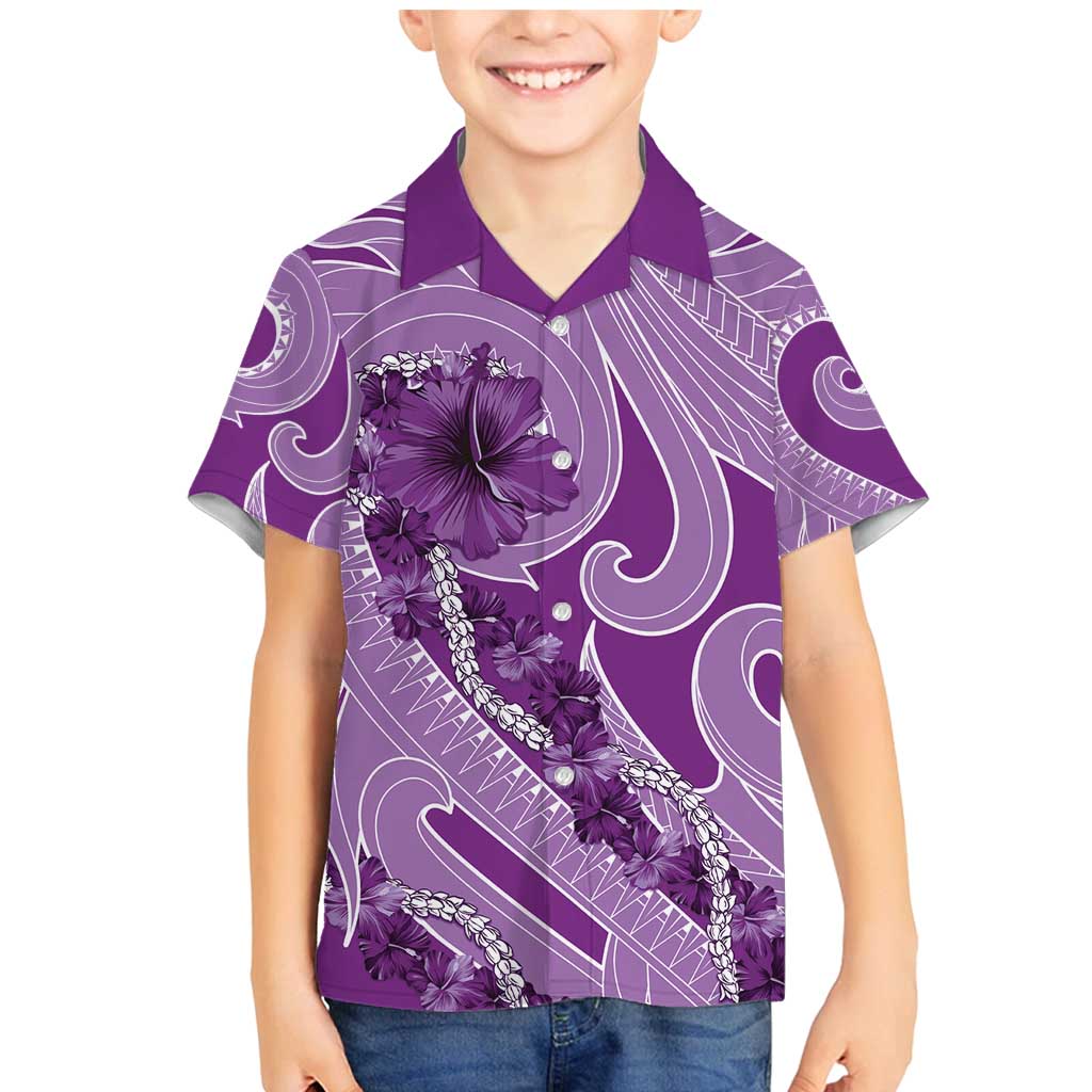 Hawaii Violet Hibiscus Pikake Lei Family Matching Mermaid Dress and Hawaiian Shirt - Polynesian Pride