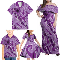 Hawaii Violet Hibiscus Pikake Lei Family Matching Off Shoulder Maxi Dress and Hawaiian Shirt - Polynesian Pride