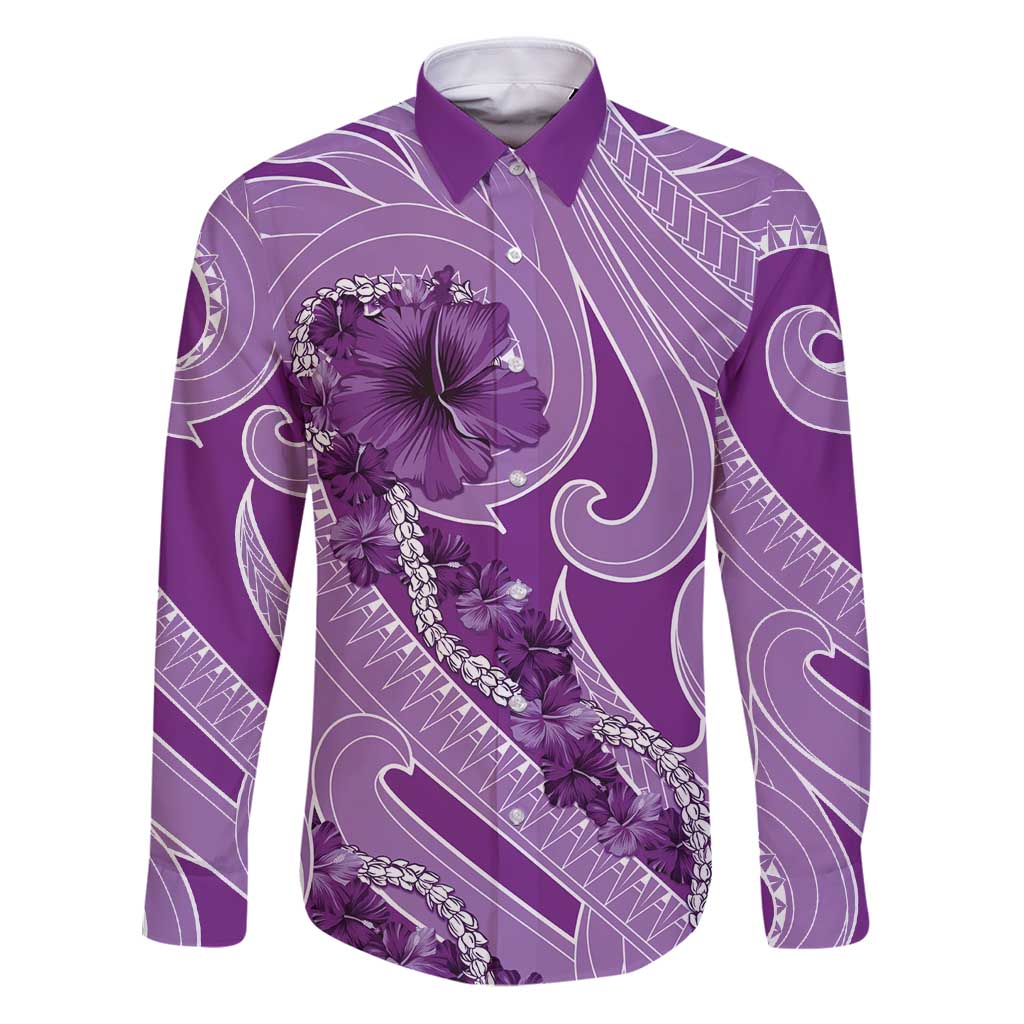 Hawaii Violet Hibiscus Pikake Lei Family Matching Puletasi and Hawaiian Shirt - Polynesian Pride