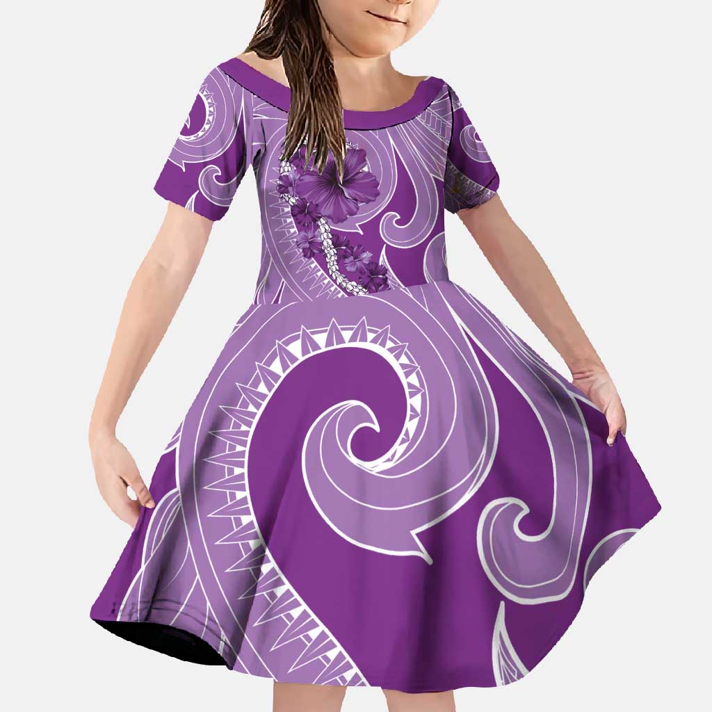 Hawaii Violet Hibiscus Pikake Lei Family Matching Short Sleeve Bodycon Dress and Hawaiian Shirt - Polynesian Pride