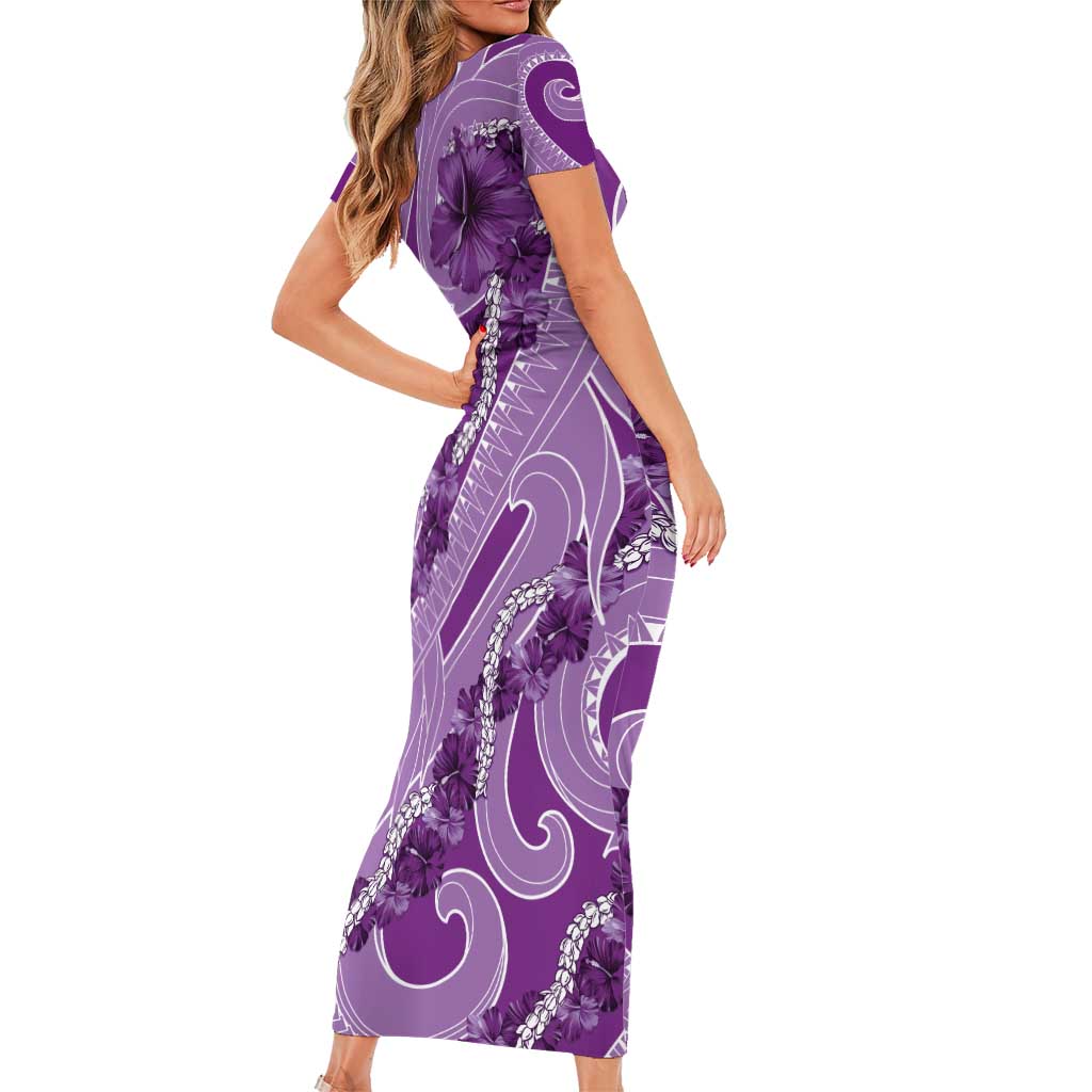 Hawaii Violet Hibiscus Pikake Lei Family Matching Short Sleeve Bodycon Dress and Hawaiian Shirt - Polynesian Pride