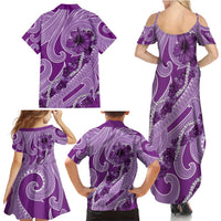 Hawaii Violet Hibiscus Pikake Lei Family Matching Summer Maxi Dress and Hawaiian Shirt - Polynesian Pride