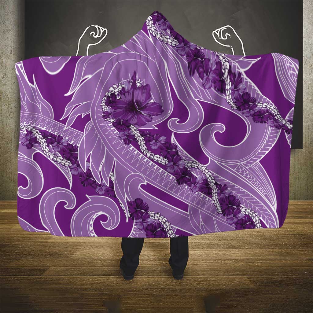 Hawaii Violet Hibiscus Pikake Lei Hooded Blanket - Polynesian Pride