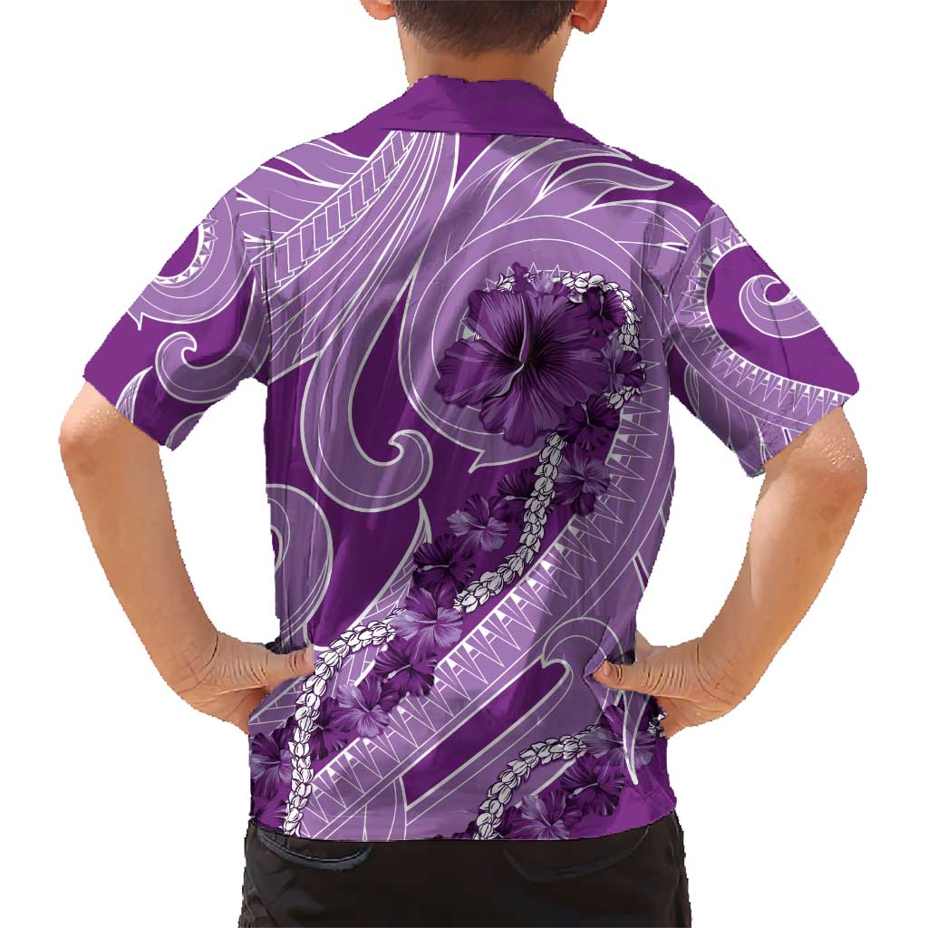 Hawaii Violet Hibiscus Pikake Lei Kid Hawaiian Shirt - Polynesian Pride
