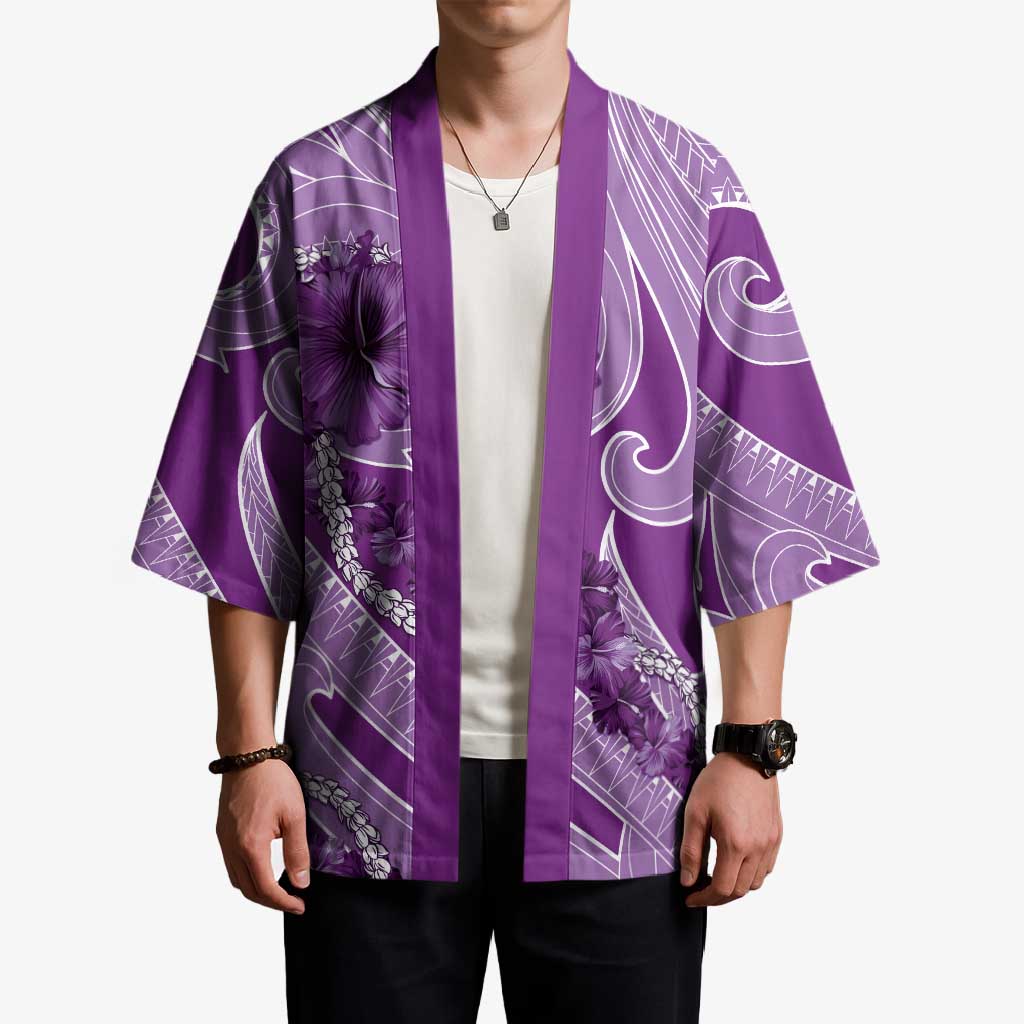 Hawaii Violet Hibiscus Pikake Lei Kimono - Polynesian Pride