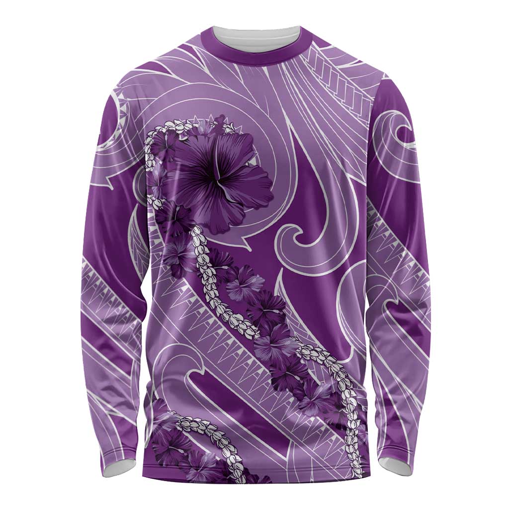 Hawaii Violet Hibiscus Pikake Lei Long Sleeve Shirt - Polynesian Pride