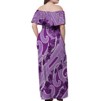 Hawaii Violet Hibiscus Pikake Lei Off Shoulder Maxi Dress - Polynesian Pride