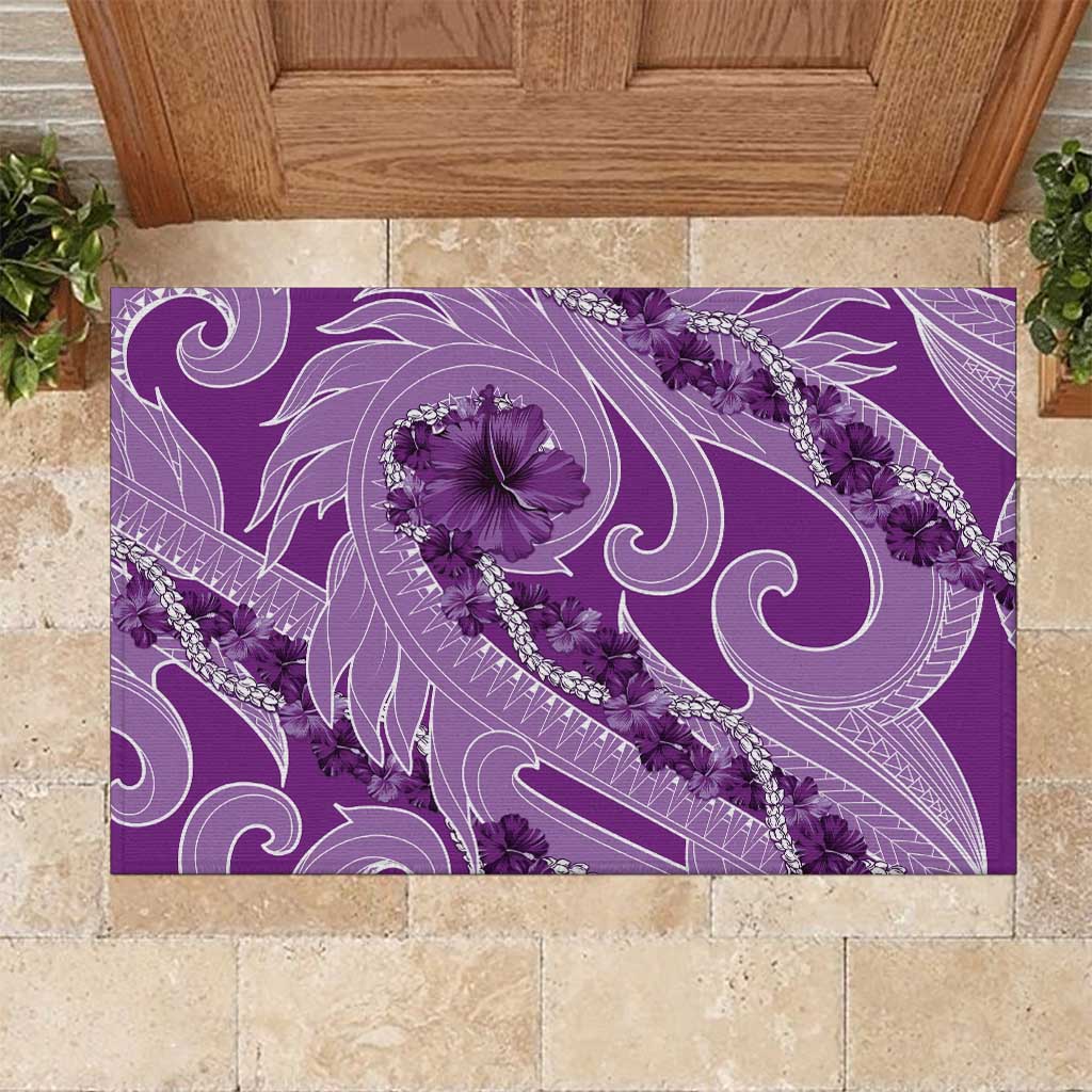 Hawaii Violet Hibiscus Pikake Lei Rubber Doormat - Polynesian Pride