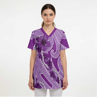 Hawaii Violet Hibiscus Pikake Lei Scrub Top - Polynesian Pride