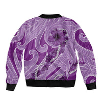 Hawaii Violet Hibiscus Pikake Lei Sleeve Zip Bomber Jacket - Polynesian Pride