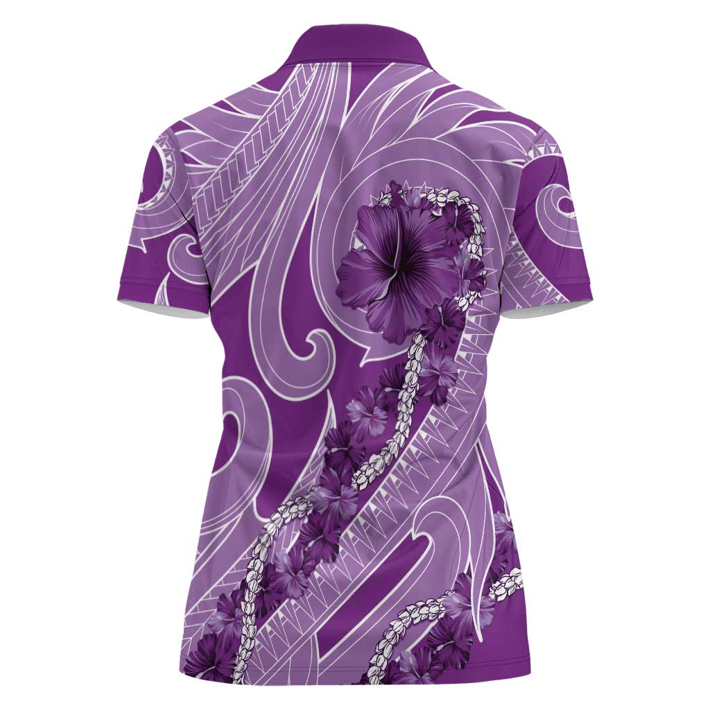 Hawaii Violet Hibiscus Pikake Lei Women Polo Shirt - Polynesian Pride