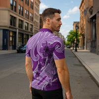 Hawaii Violet Hibiscus Pikake Lei Zipper Polo Shirt - Polynesian Pride