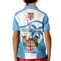 Fiji Rugby Kid Polo Shirt World Cup 2023 Fijian Tapa Pattern Blue Version LT05 - Polynesian Pride