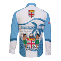 Fiji Rugby Long Sleeve Button Shirt World Cup 2023 Fijian Tapa Pattern Blue Version LT05 - Polynesian Pride