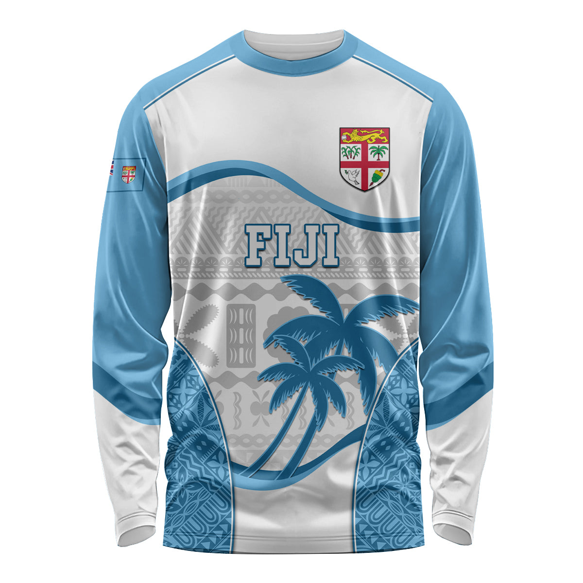 Fiji Rugby Long Sleeve Shirt World Cup 2023 Fijian Tapa Pattern Blue Version LT05 Unisex Blue - Polynesian Pride