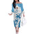 Fiji Rugby Off The Shoulder Long Sleeve Dress World Cup 2023 Fijian Tapa Pattern Blue Version LT05 Women Blue - Polynesian Pride