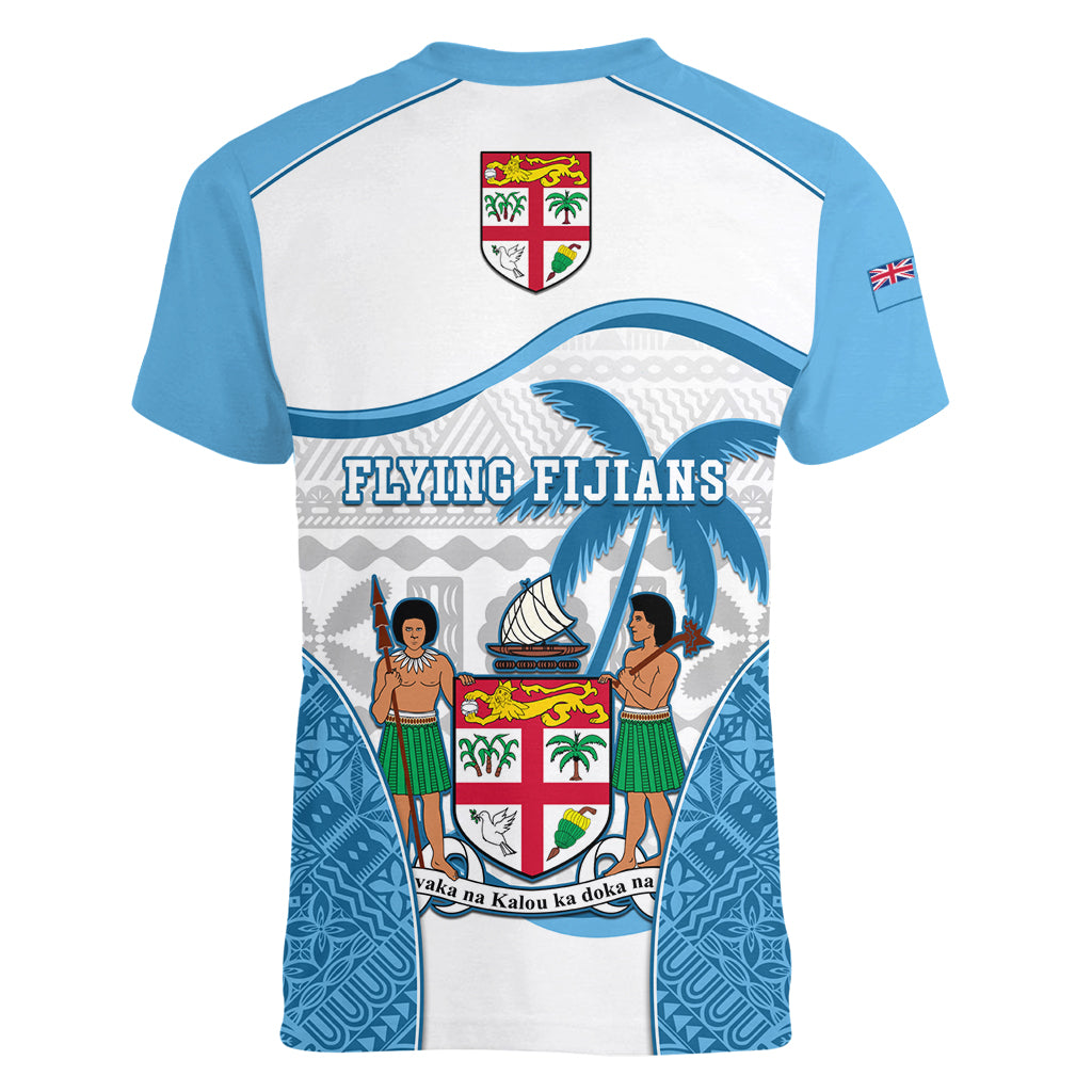 Fiji Rugby Women V Neck T Shirt World Cup 2023 Fijian Tapa Pattern Blue Version LT05 - Polynesian Pride