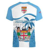 Fiji Rugby Women V Neck T Shirt World Cup 2023 Fijian Tapa Pattern Blue Version LT05 - Polynesian Pride