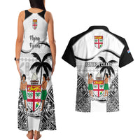 Fiji Rugby Couples Matching Tank Maxi Dress and Hawaiian Shirt World Cup 2023 Fijian Tapa Pattern Black Version LT05 - Polynesian Pride