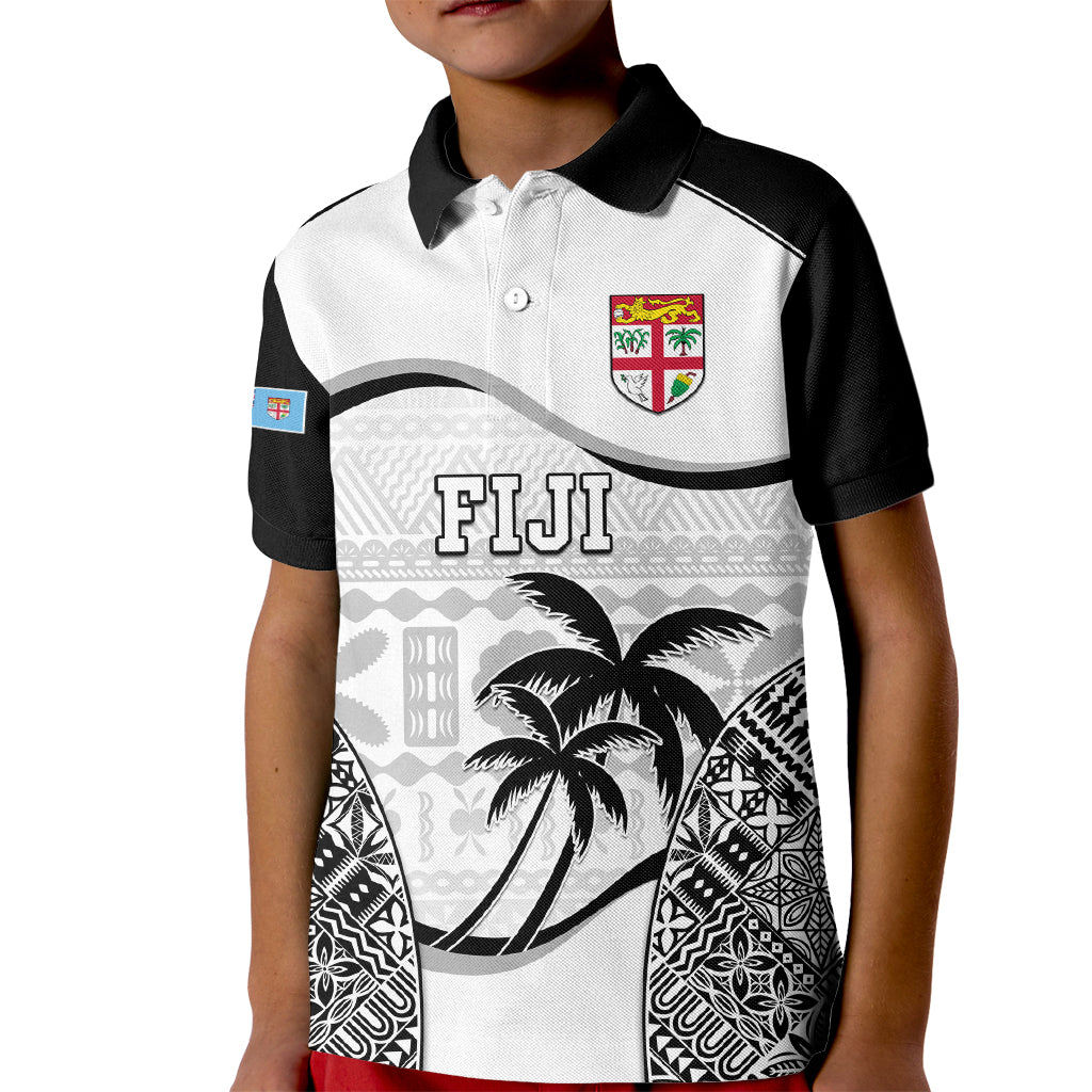 Fiji Rugby Kid Polo Shirt World Cup 2023 Fijian Tapa Pattern Black Version LT05 Kid Black - Polynesian Pride
