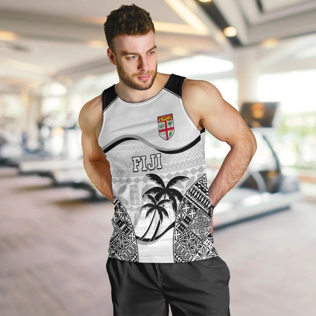 Fiji Rugby Men Tank Top World Cup 2023 Fijian Tapa Pattern Black Version LT05 Black - Polynesian Pride