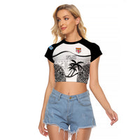 Fiji Rugby Raglan Cropped T Shirt World Cup 2023 Fijian Tapa Pattern Black Version LT05 Female Black - Polynesian Pride