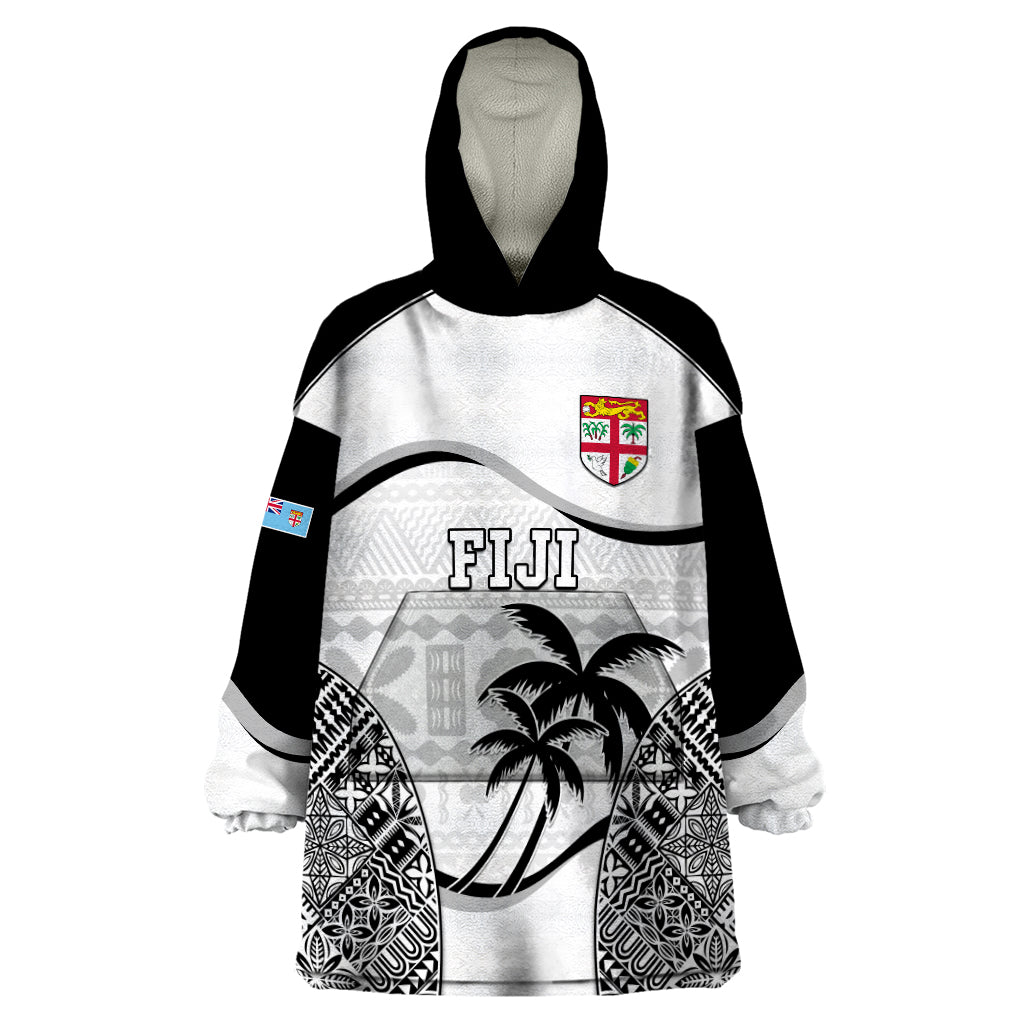 Fiji Rugby Wearable Blanket Hoodie World Cup 2023 Fijian Tapa Pattern Black Version LT05 One Size Black - Polynesian Pride