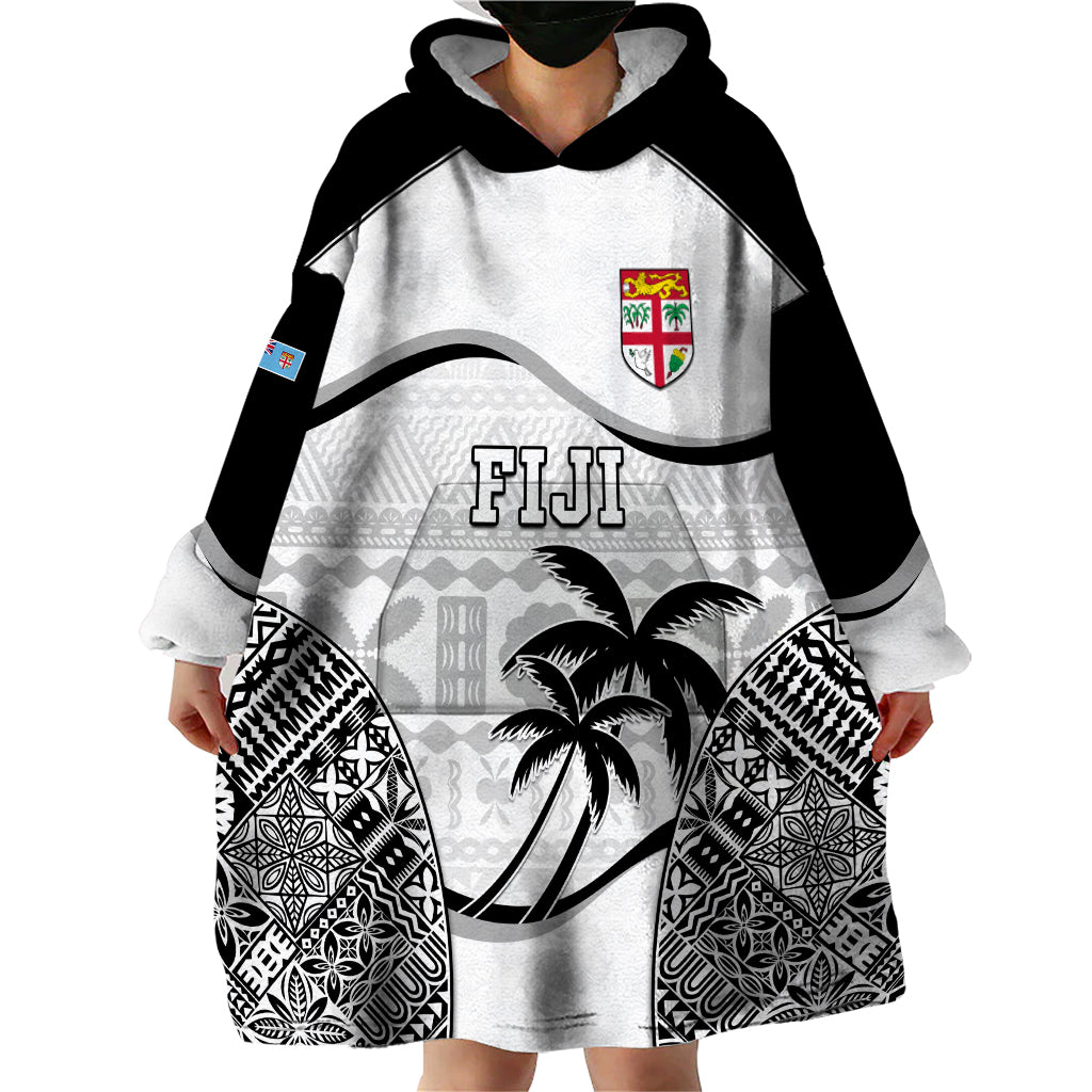 Fiji Rugby Wearable Blanket Hoodie World Cup 2023 Fijian Tapa Pattern Black Version LT05 - Polynesian Pride