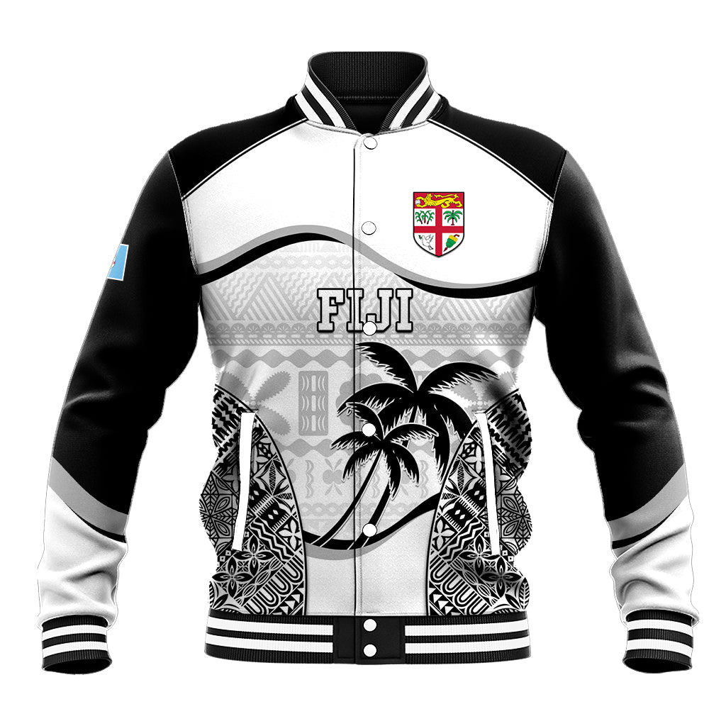 Custom Fiji Rugby Baseball Jacket World Cup 2023 Fijian Tapa Pattern Black Version LT05 Unisex Black - Polynesian Pride