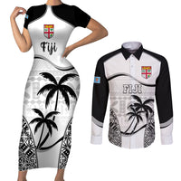 Custom Fiji Rugby Couples Matching Short Sleeve Bodycon Dress and Long Sleeve Button Shirts World Cup 2023 Fijian Tapa Pattern Black Version LT05 Black - Polynesian Pride