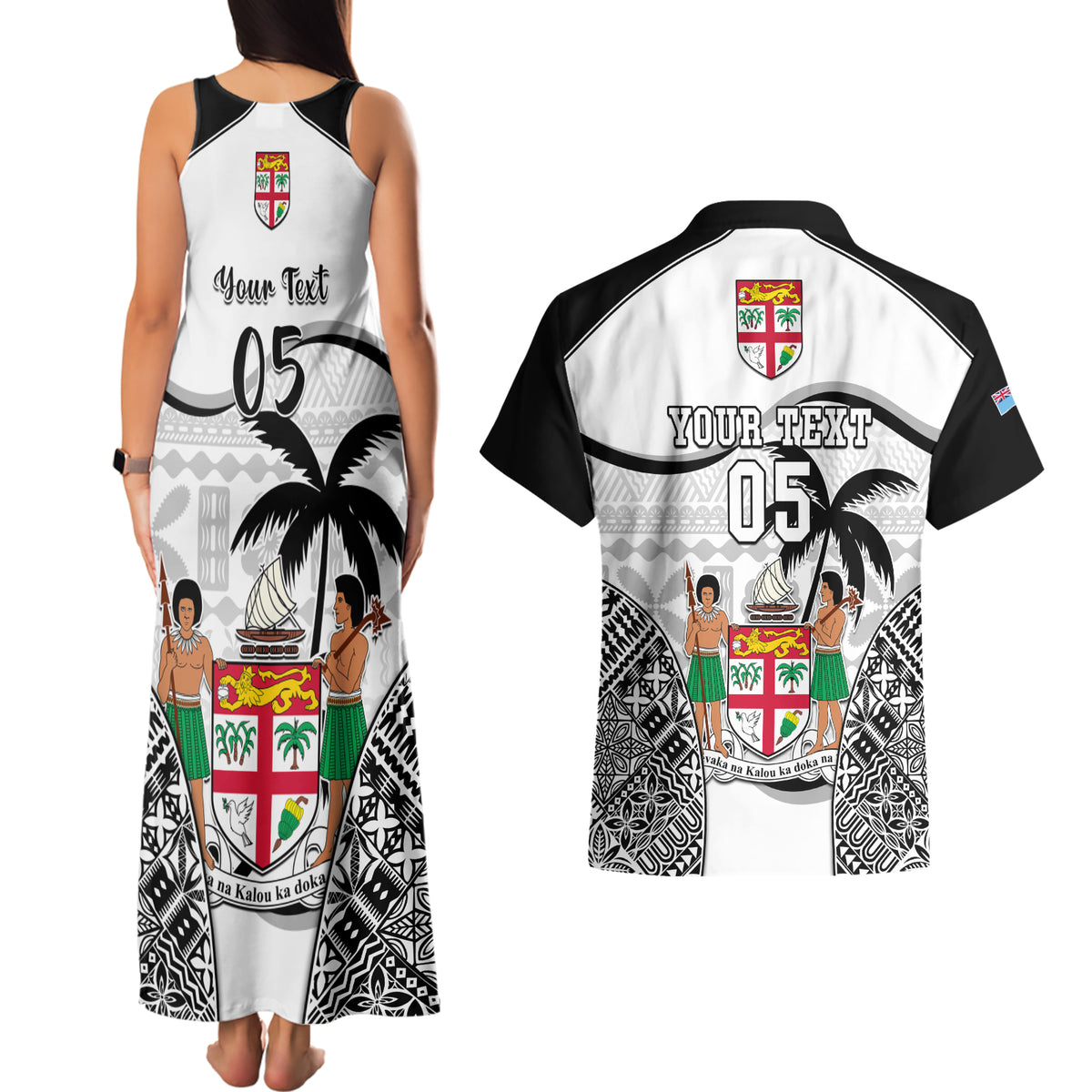 Custom Fiji Rugby Couples Matching Tank Maxi Dress and Hawaiian Shirt World Cup 2023 Fijian Tapa Pattern Black Version LT05 - Polynesian Pride