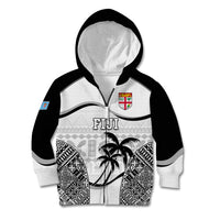 Custom Fiji Rugby Kid Hoodie World Cup 2023 Fijian Tapa Pattern Black Version LT05 Zip Hoodie Black - Polynesian Pride
