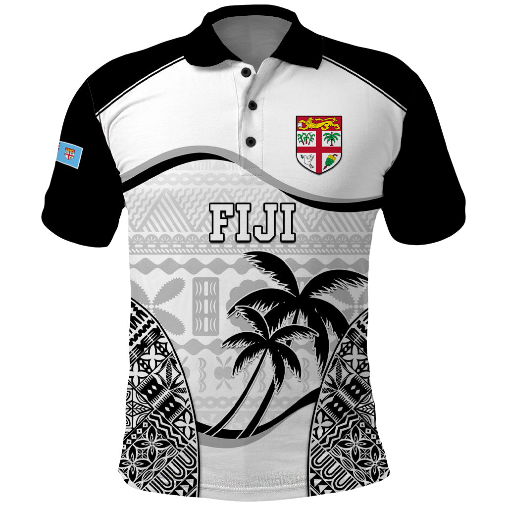 Custom Fiji Rugby Polo Shirt World Cup 2023 Fijian Tapa Pattern Black Version LT05 Black - Polynesian Pride