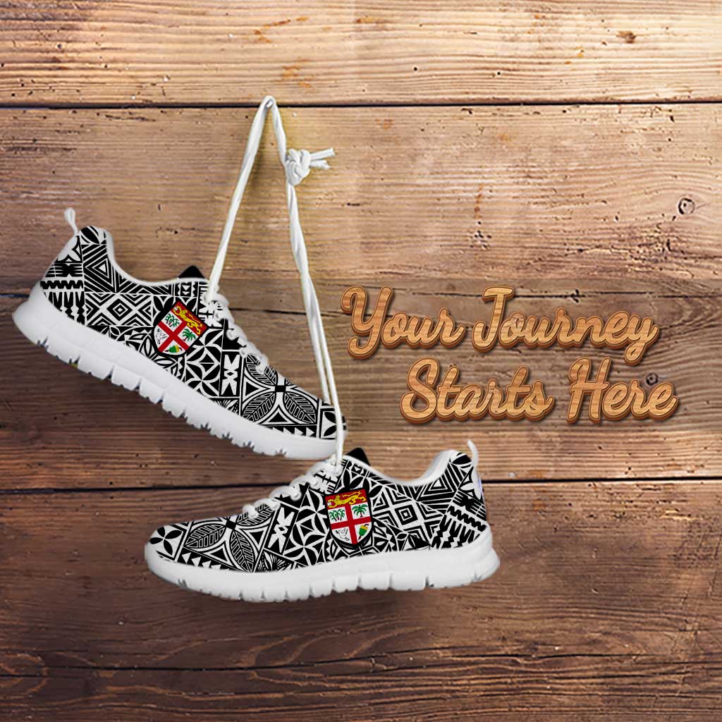 Custom Fiji Rugby Sneakers Fijian Tapa Pattern Black Version LT05