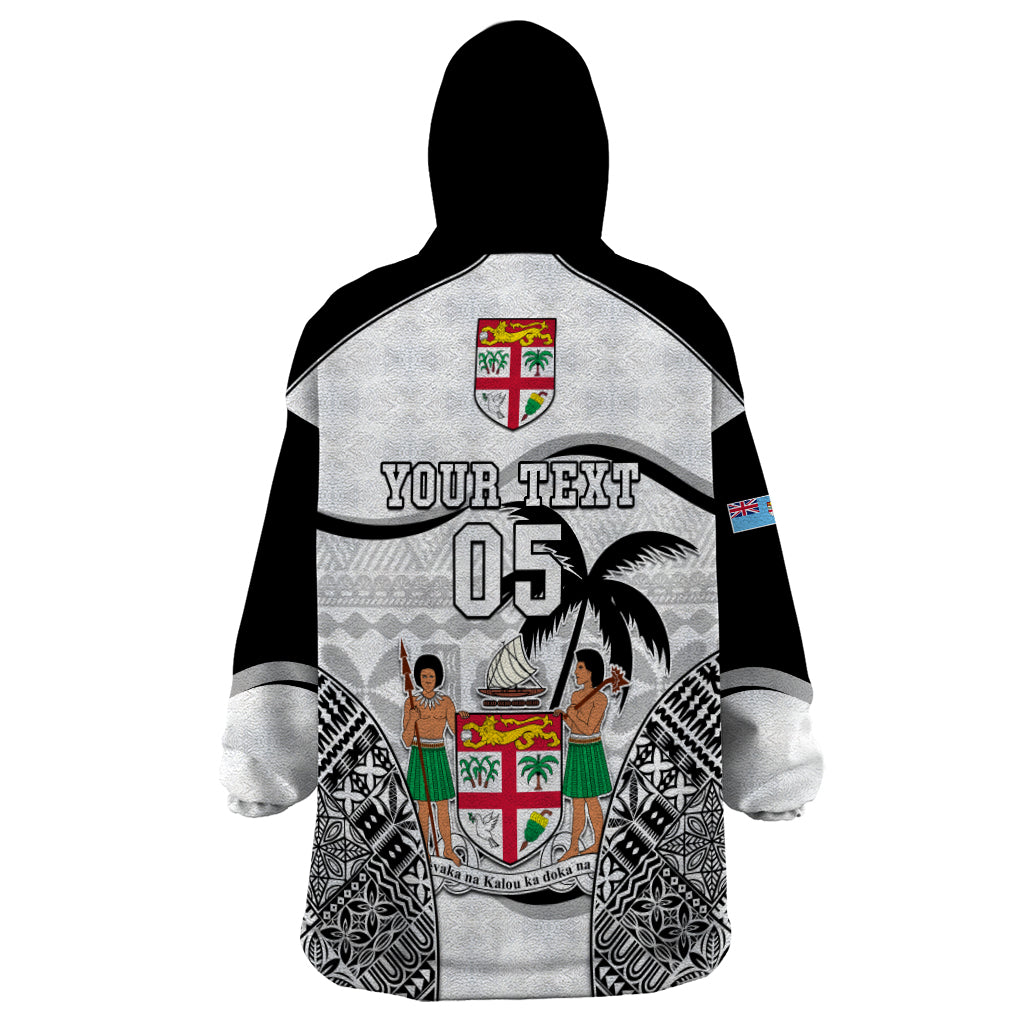 Custom Fiji Rugby Wearable Blanket Hoodie World Cup 2023 Fijian Tapa Pattern Black Version LT05 - Polynesian Pride