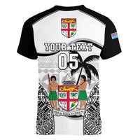 Custom Fiji Rugby Women V Neck T Shirt World Cup 2023 Fijian Tapa Pattern Black Version LT05 - Polynesian Pride